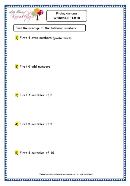  Finding Averages Printable Worksheets Worksheet