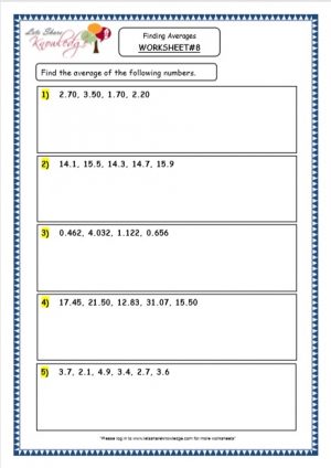 Grade 4 Maths Resources (5.1 Finding Averages Printable Worksheets)