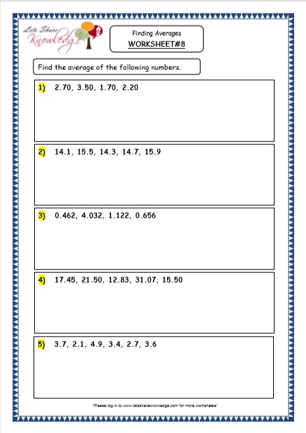 Average Worksheets For Class 5