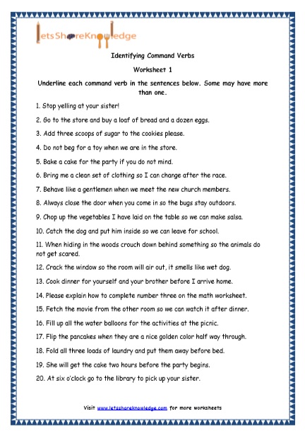 grade 4 english resources printable worksheets topic command verbs lets share knowledge