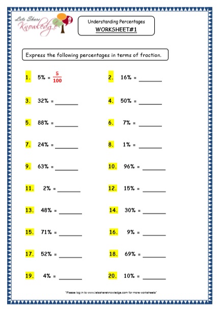  Understanding Percentages Printable Worksheets Worksheet