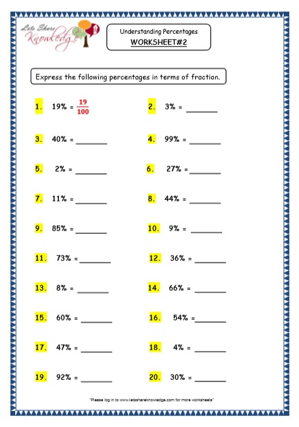  Understanding Percentages Printable Worksheets 