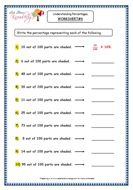  Understanding Percentages Printable Worksheets Worksheet