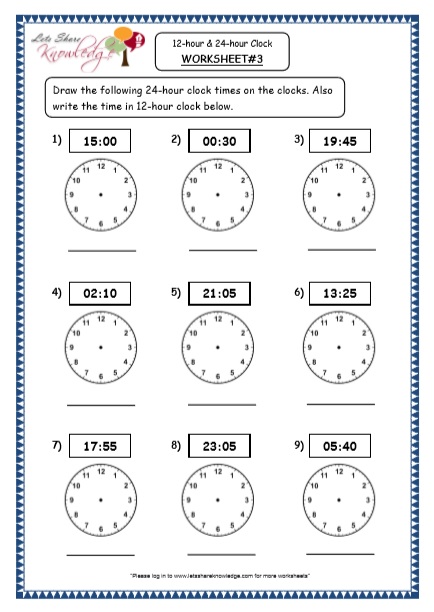  Time - 12-hour & 24-hour Clock Printable Worksheets Worksheets