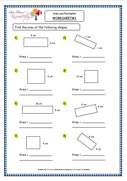  Geometry - Area and Perimeter Printable Worksheets Worksheet