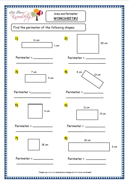  Geometry - Area and Perimeter Printable Worksheets 