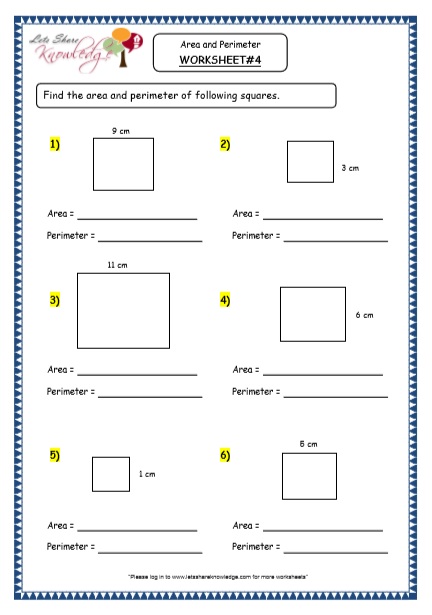  Geometry - Area and Perimeter Printable Worksheets Worksheet 