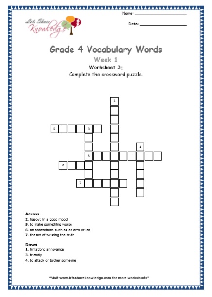  Grade 4 Vocabulary Worksheets Week 1 worksheet 3