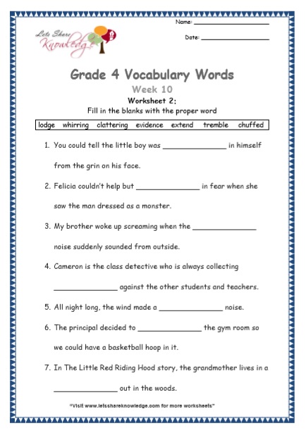 Grade 4 Vocabulary Worksheets Week 10 worksheet 2