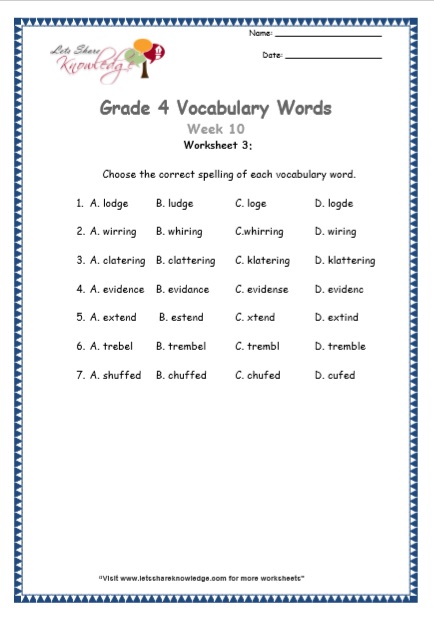  Grade 4 Vocabulary Worksheets Week 10 worksheet 3