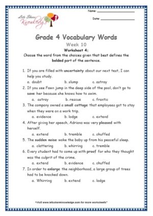 Grade 4: Vocabulary Worksheets Week 10
