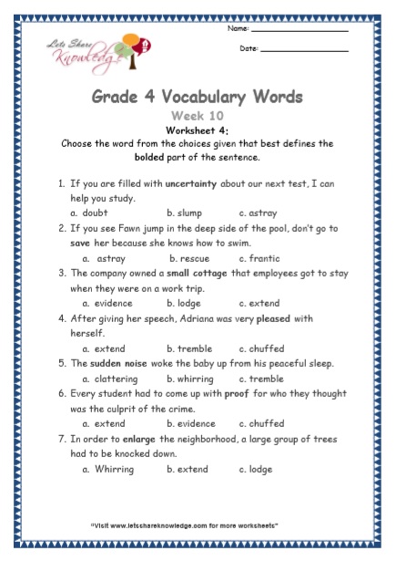 Grade 4 Vocabulary Worksheets Week 10 worksheet 4