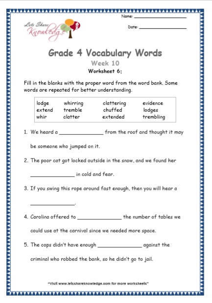  Grade 4 Vocabulary Worksheets Week 10 worksheet 6