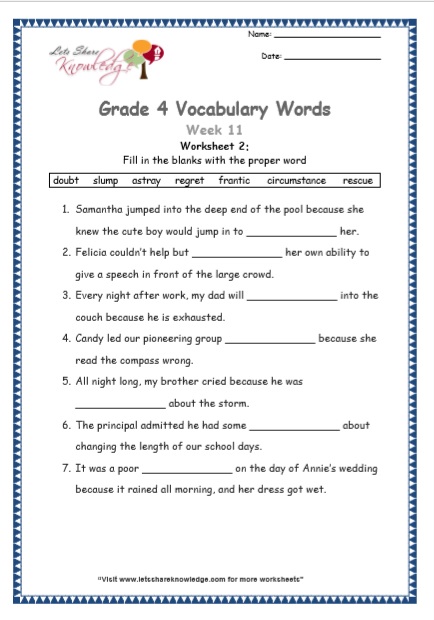 Grade 4 Vocabulary Worksheets Week 11 worksheet 2