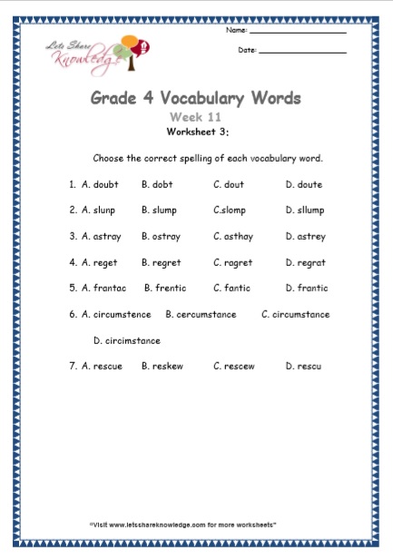  Grade 4 Vocabulary Worksheets Week 11 worksheet 3