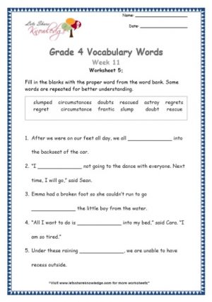 Grade 4: Vocabulary Worksheets Week 11