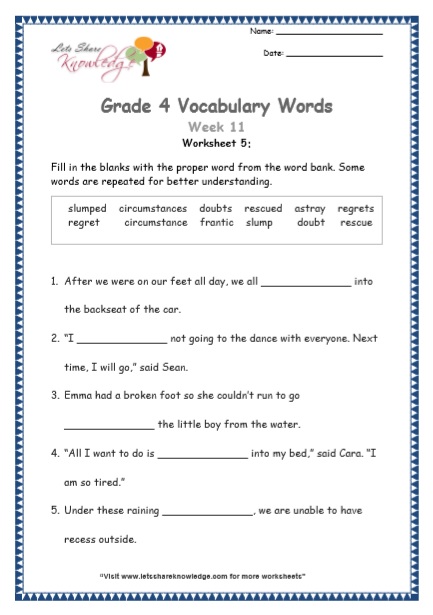  Grade 4 Vocabulary Worksheets Week 11 worksheet 5