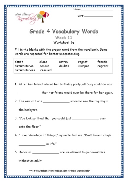  Grade 4 Vocabulary Worksheets Week 11 worksheet 6