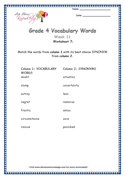  Grade 4 Vocabulary Worksheets Week 11 worksheet 7