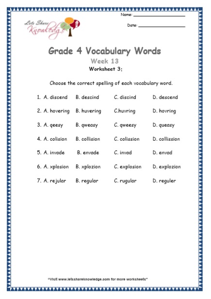  Grade 4 Vocabulary Worksheets Week 13 worksheet 3