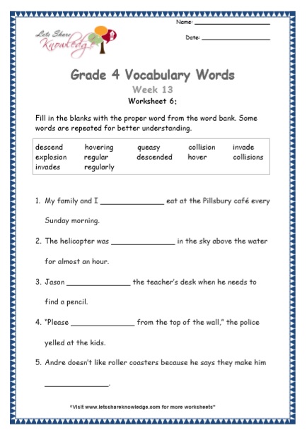  Grade 4 Vocabulary Worksheets Week 13 worksheet 6