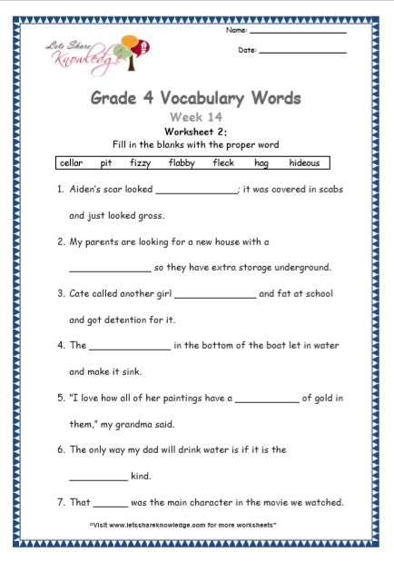 Grade 4 Vocabulary Worksheets Week 14 worksheet 2