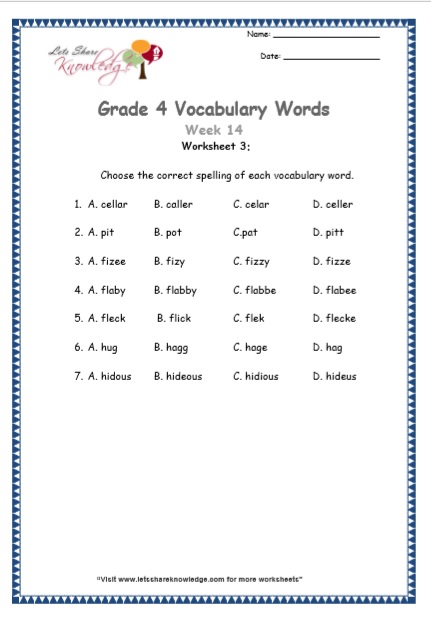  Grade 4 Vocabulary Worksheets Week 14 worksheet 3