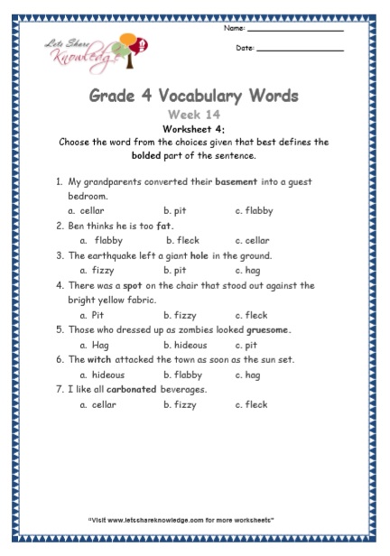  Grade 4 Vocabulary Worksheets Week 14 worksheet 4