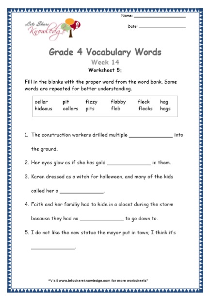  Grade 4 Vocabulary Worksheets Week 14 worksheet 5
