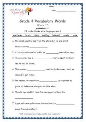Grade 4: Vocabulary Worksheets Week 15