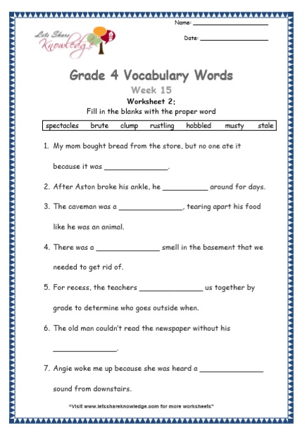 Grade 4 Vocabulary Worksheets Week 15 worksheet 2