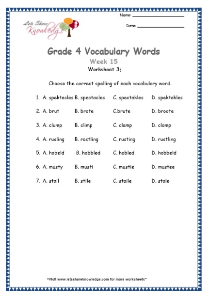  Grade 4 Vocabulary Worksheets Week 15 worksheet 3
