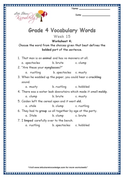  Grade 4 Vocabulary Worksheets Week 15 worksheet 4