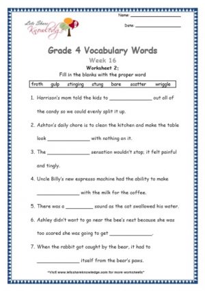 Grade 4: Vocabulary Worksheets Week 16