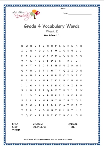  Grade 4 Vocabulary Worksheets Week 2 worksheet 3