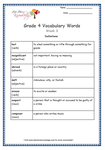 grade 4 vocabulary worksheets week 3 lets share knowledge