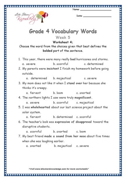  Grade 4 Vocabulary Worksheets Week 5 worksheet 4