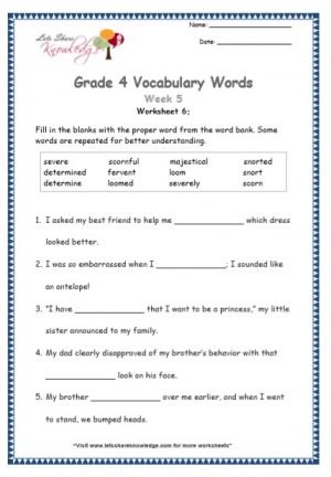 Grade 4: Vocabulary Worksheets Week 5