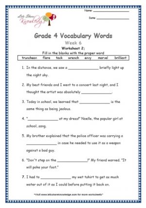 Grade 4: Vocabulary Worksheets Week 6
