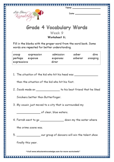  Grade 4 Vocabulary Worksheets Week 9 worksheet 6