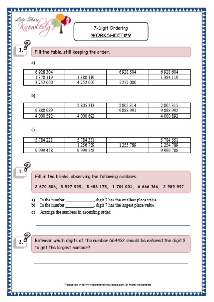  7 Digit Ordering Printable Worksheets Worksheet