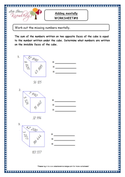  Adding Mentally Printable Worksheets Worksheet