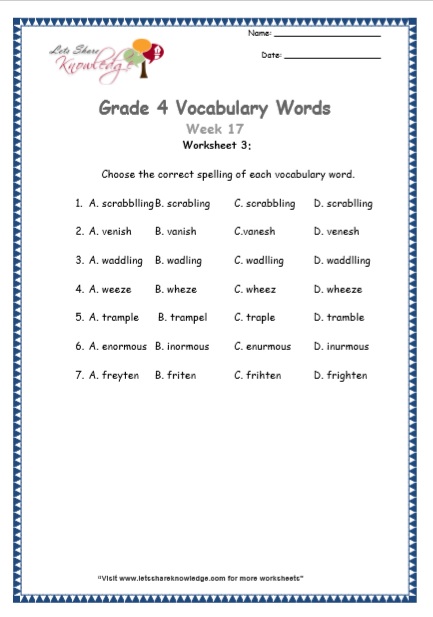  Grade 4 Vocabulary Worksheets Week 17 worksheet 3