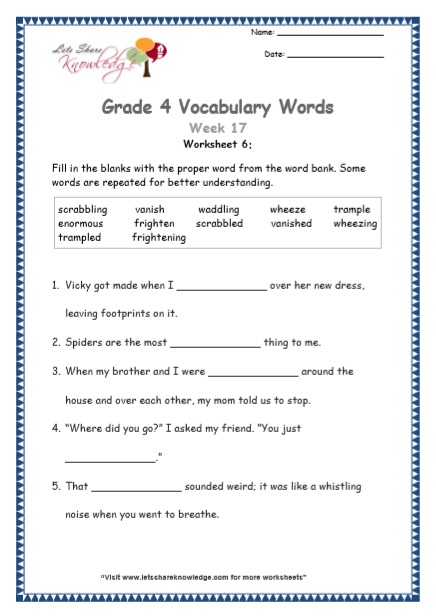  Grade 4 Vocabulary Worksheets Week 17 worksheet 6