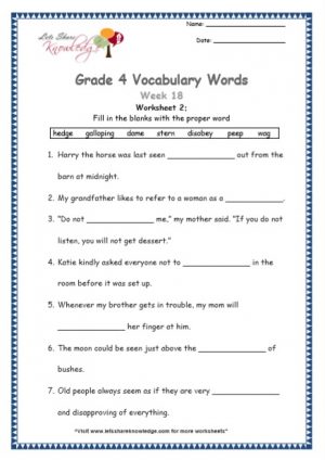 Grade 4: Vocabulary Worksheets Week 18