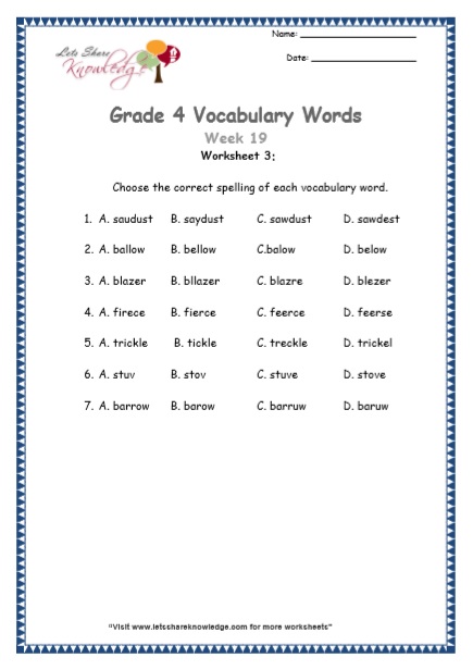  Grade 4 Vocabulary Worksheets Week 19 worksheet 3