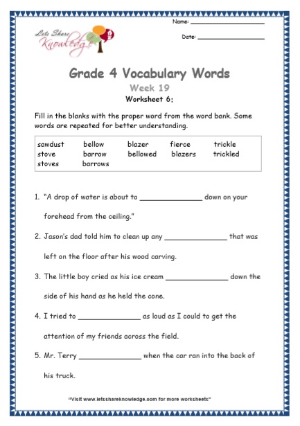  Grade 4 Vocabulary Worksheets Week 19 worksheet 6