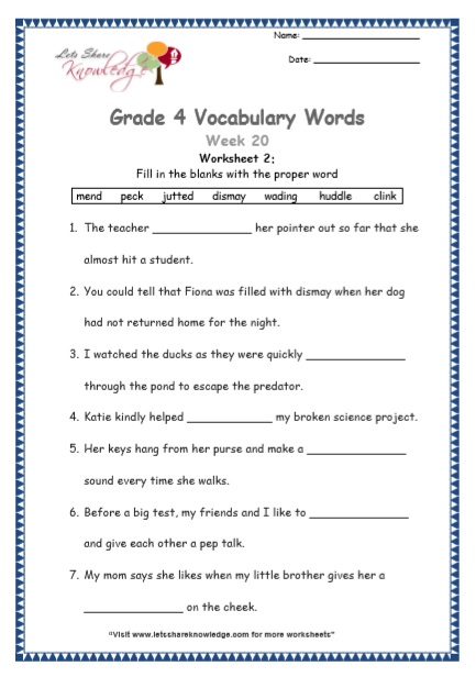 Grade 4 Vocabulary Worksheets Week 20 worksheet 2