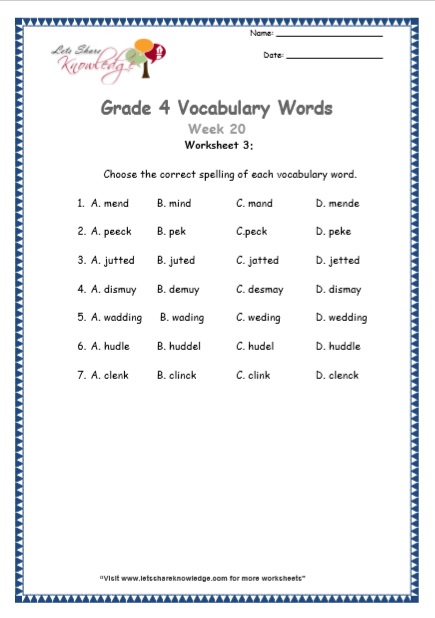  Grade 4 Vocabulary Worksheets Week 20 worksheet 3