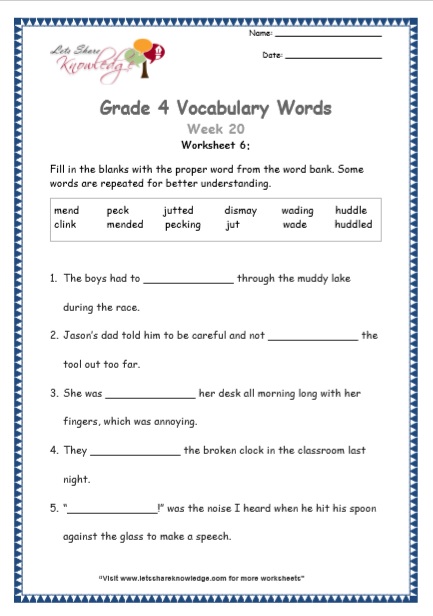  Grade 4 Vocabulary Worksheets Week 20 worksheet 6